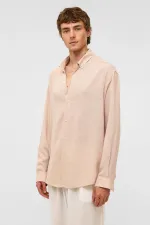 Chemise oversize à manches longues en lin beige