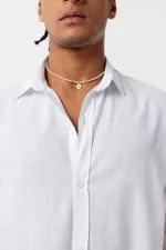 Basic Oversize Pamuk Keten Gömlek Beyaz Basic Oversize Pamuk Keten Gömlek Beyaz