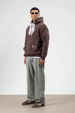 Oversize Hooded Sweatshirt with Scarf Detail, Brown