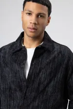 Oversize Dokulu Gömlek Siyah