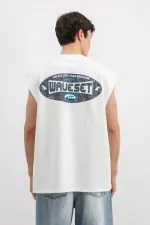 Oversize Baskılı Kolsuz Tişört Beyaz