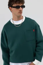 Bisiklet Yaka Cep Detaylı Oversize Sweatshirt Nefti