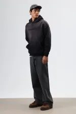 Sweat à capuche noir oversize imprimé et délavé