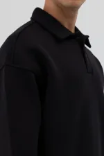 Basic Polo Yaka Sweatshirt Siyah
