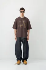 Washed Printed Oversize T-Shirt, Coffee