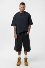 Washed Oversize T-Shirt with Chain Detail, Black