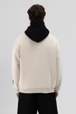 Çift Renk Baskılı Oversize Sweatshirt Taş