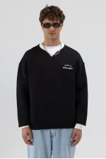 Sweat-shirt noir oversize à col rond imprimé