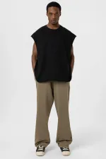 Pantalon de survêtement basique à taille élastique, kaki