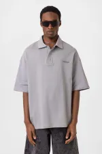 Polo Yaka Oversize Tişört Gri