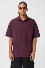 Oversize Washed Poplin Shirt, Burgundy