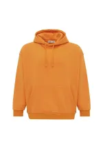 Basıc Oversize Kapüşonlu Cep Detaylı Sweatshirt Oranj