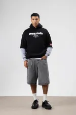 Sweat à capuche imprimé oversize noir