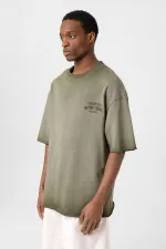 T-shirt oversize en maille délavée kaki