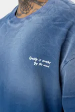 T-shirt oversize délavé avec détail texte, indigo