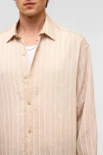 Oversize Çizgili Uzun Kol Gömlek Taş