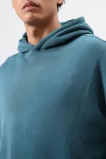 Oversize Nakış Detaylı Hoodie Nefti