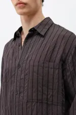 Chemise oversize rayée en modal, marron foncé