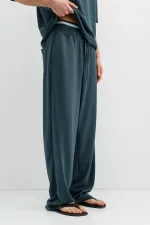 Ribbed Textured Baggy Sweatpants Petrol