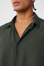 Oversize Short Sleeve Modal Fabric Shirt Khaki