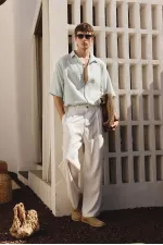 Chemise oversize à manches courtes en mousseline, bleue