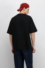 Basic Oversize Bisiklet Yaka Tişört Siyah