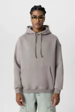 Basic Oversize Kapüşonlu Sweatshirt Açık Vızon