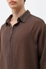 Uzun Kollu Basic Oversize Gömlek Kahve