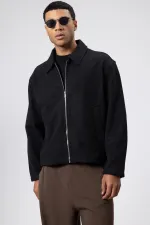 Veste oversize zippée en cachemire, noire