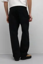 Dikiş Detaylı Relaxed Fit Jean Siyah