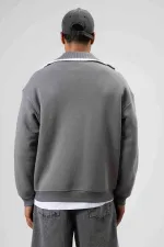 Sweat-shirt oversize à col zippé, gris foncé