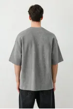 Yıkamalı Baskılı Oversize Tişört Füme