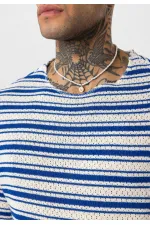 T-shirt rayé oversize en maille (bleu marine)