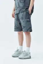 Oversize Desenli Şort Tişört Takım Koyu Füme