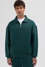 Sweat-shirt oversize à fermeture éclair et col montant, bleu marine