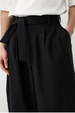 Barrel Fit Tailored Fit Kemerli Pantolon Siyah