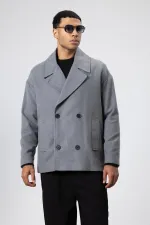 Veste courte oversize croisée en cachemire gris