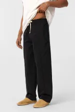 Bağcıklı Baggy Gabardin Pantolon Siyah