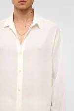 Oversize Uzun Kollu Keten Gömlek Beyaz