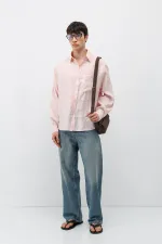 Modal Fabric Oversize Shirt with Pockets, Powder Pink