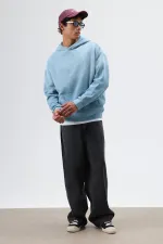 Sweat à capuche oversize brodé, bleu ciel