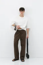 Bel Lastikli Baggy Fit Keten Pantolon Kahve