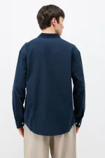 Basic Oversize Pamuk  Keten Gömlek Lacivert