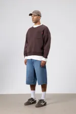 Sweat-shirt oversize à col rond avec poche, marron