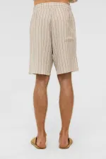 Oversize Striped Linen Shorts Indigo