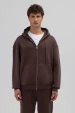 Sweat à capuche oversize basique zippé, marron