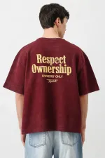 Kısa Kollu Boxy Fit Baskılı Tişört Bordo