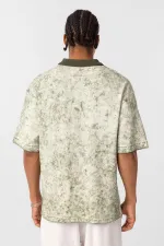 Yıkamalı Oversize Polo Yaka Tişört Haki