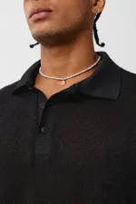 Polo Yaka Triko Oversize Tişört Siyah