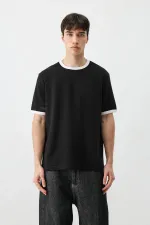 Short-Sleeved Regular Fit T-Shirt, Black